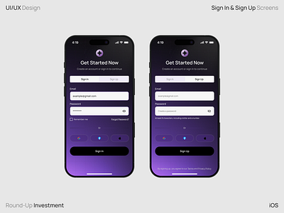 Round-Up Investment Sign In & Sign Up Screens cart page design figma mobile app design product page ui