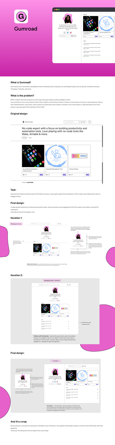 Redesigned Gumroad Profile product design redesign ux visual design