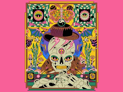 Visionary Skeleton Portrait – Psychedelic Design vintage