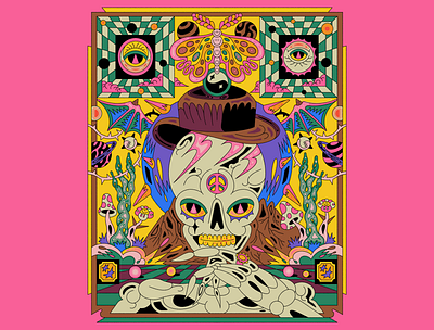 Visionary Skeleton Portrait – Psychedelic Design vintage