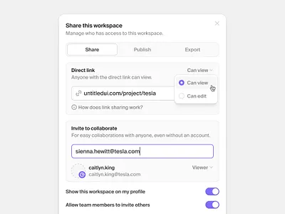 Share this workspace — Untitled UI invite modal product design share ui design user interface