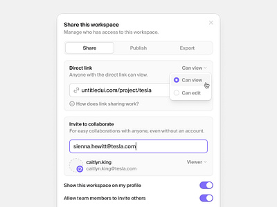 Share this workspace — Untitled UI invite modal product design share ui design user interface