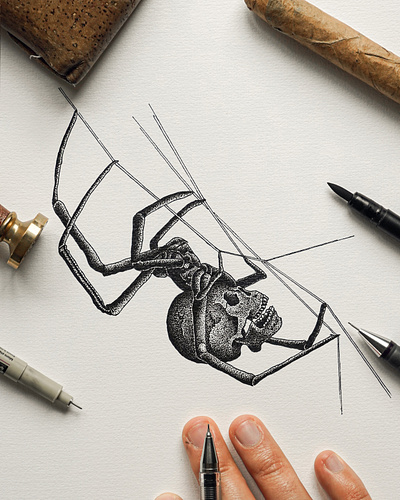 Skull Spider Custom Illustration black and white illustration design emblem design engraving illustration illustration ink pen pen and ink spider illustration skull spider spider drawing spider illustration spider ink tattoo illustration vintage illustration