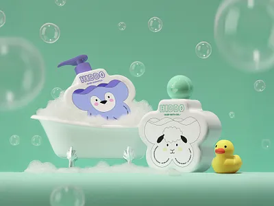 Packaging design for HIDDO kid's bathing product line 3d bath bathing branding bubbles children childrens care design fun graphic design illustration kids kids bath logo minimalistic packaging packaging concept packaging design playful water activated