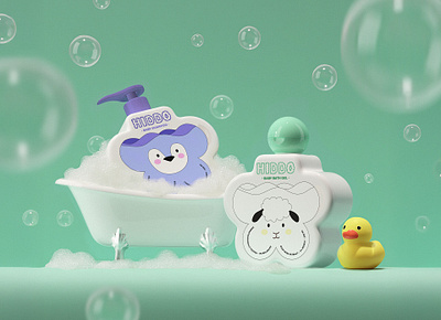 Packaging design for HIDDO kid's bathing product line 3d bath bathing branding bubbles children childrens care design fun graphic design illustration kids kids bath logo minimalistic packaging packaging concept packaging design playful water activated