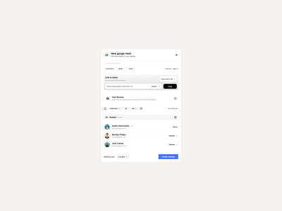 Google Meet – 🔗 Share Popup (Minimal UX Redesign) cleanui darkmodeui designdaily designsystem figmadesign interfacedesign microinteraction minimalui moderndesign monochromedesign popupdesign productdesign uidesign uxdesign uxui webdesign