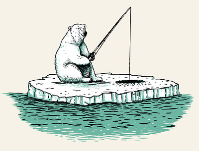 Polar Bear Fishing arctic bear fish fishing ocean polar polar bear pole sea water