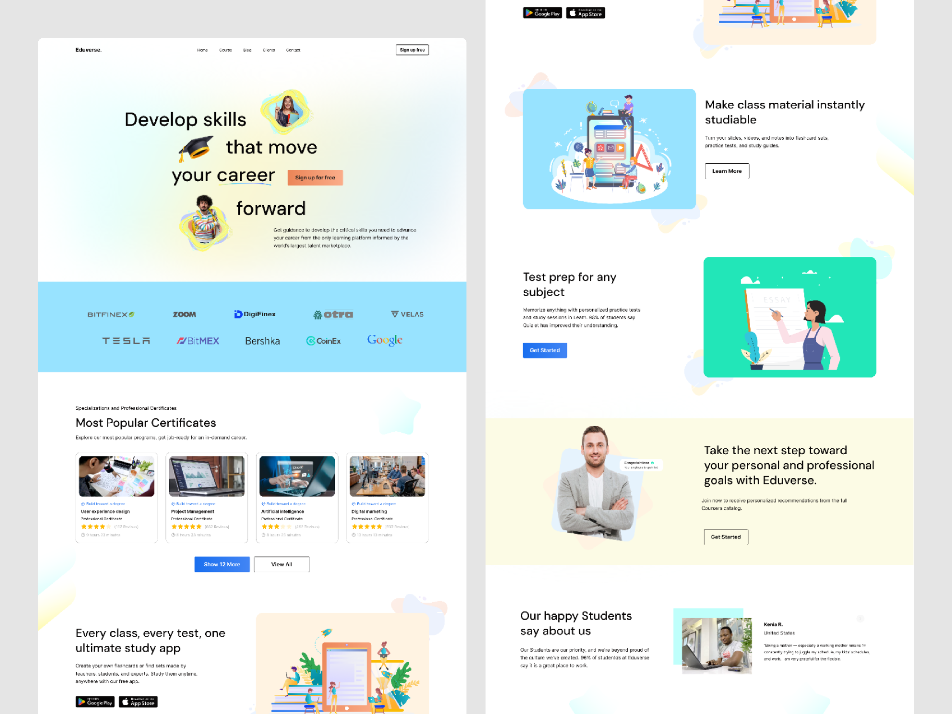 Eduverse – Modern Educational Platform UI Design agency website app course design course website education app ui education ui educational landing page elearning platform figma figma web design learn online online learning website responsive website design teaching platform ui ui ui ux design university website ui