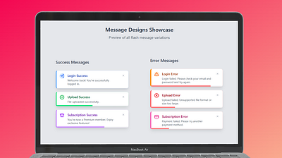 Toast Messages UI Design - Day 11 of Daily UI branding design flash message cards flash message ui flash messages frontend graphic design illustration logo toast message toast message card toast message cards toast message ui design toast ui ui ui design ui ux ui ux desing vector web design
