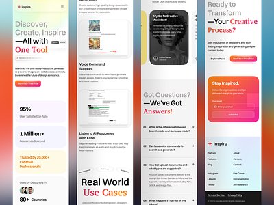 Mobile Landing Page — Inspiro AI for Designers aidesign app creativetool design landingpage mobiledesign mobilefirst mobileui responsive responsivedesign ui ux