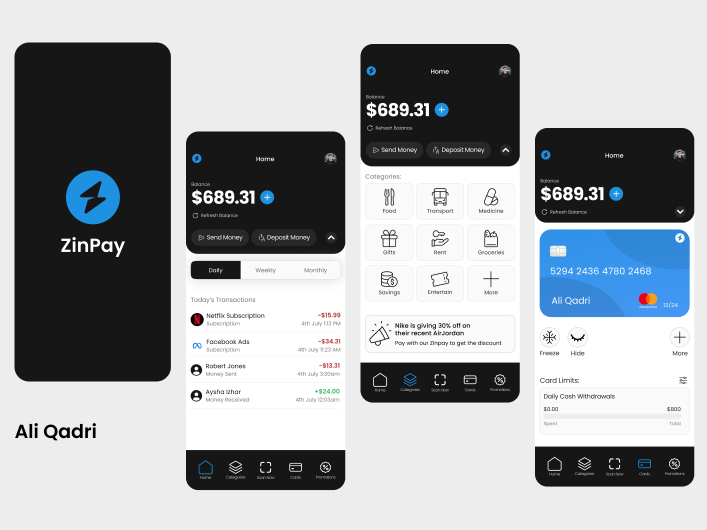 ZinPay - Banking App Design bank app banking banking app banking app dashboard banking app design banking app onboarding banking app ui design finance finance app finance app design finance app ui design financial fintech ios mobile banking money app money transfer wallet app
