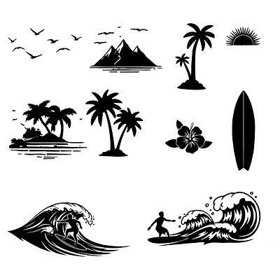 Palm Trees, Surfboards, Mountains, Waves, vacation
