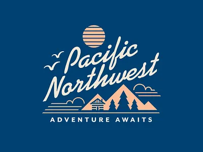 PNW Adventure cabin clouds design explore illustration oregon oregoncoast outdoor pacific norhtwest pacificnorthwest pnw shirt graphic sun t shirt tee texture tree tshirt
