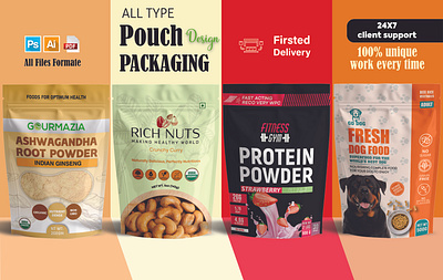 Pouch Packaging design | food packaging branding dry fruits food food packaging graphic design illustration label design packaging design pet food pouch design pouch label product label design protein powder