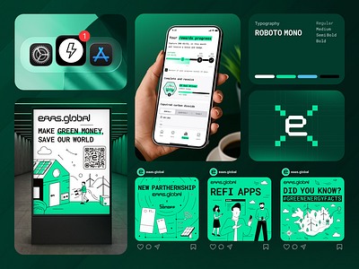 eaas.global – Green Energy WEB 3.0 Startup Branding app application blockchain graphic design green green energy illustrations ios app logo poster social media some start up startup uxui vector web3.0