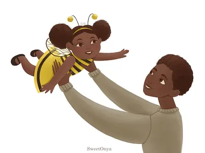 My Lovely Bee! Children's Book Illustration 2d bee black girl cartoon children illustration costume cute daughter emotions family father funny halloween happiness illustration spot illustration