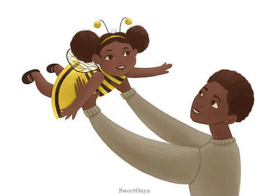 My Lovely Bee! Children's Book Illustration 2d bee black girl cartoon children illustration costume cute daughter emotions family father funny halloween happiness illustration spot illustration
