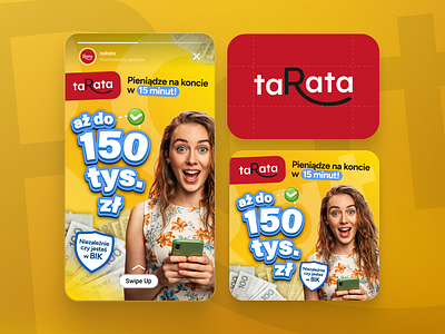 TaRata - Online Installment Loan Crazy Ads 3d 3d text ads branding crazy creative facebook finance fintech happy girl instagram meta pln quick loand shield some squares stories tarata zloty