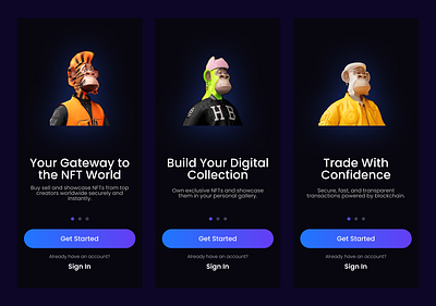 Onboarding Mobile UI for NFTs Buying and Selling branding design graphic design logo nfts ui uidesign uiux uiuxdesign vector