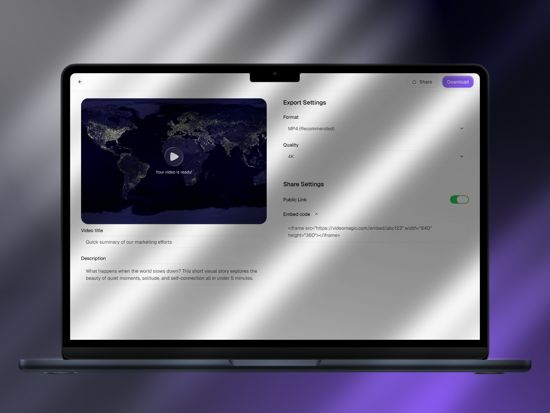 Export file app dashboard design export saas save share ui video web app