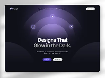Dark purple web design services landing page branding clean clean landing page dark landing page dark mode dark purple design services glow landing page saas ui web design web design services