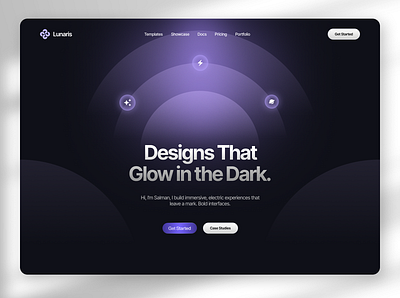 Dark purple web design services landing page branding clean clean landing page dark landing page dark mode dark purple design services glow landing page saas ui web design web design services