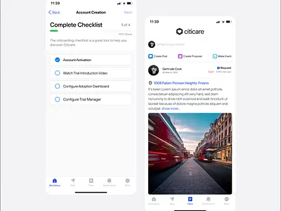 Citicare Feed + checklist design mobile mobile app ui ux