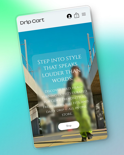 Drip cart gen-z fashion store accessible design branding color pallet design illustration logo ui ui design ux website