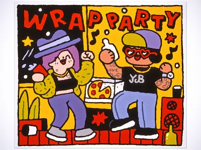 Wrap Party alcohol boy cartoon comix cute dance design doodle doodling drink fun girl illustration japanese kawaii music night party pizza wrap party