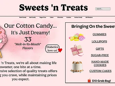 Sweets 'n Treats Home Page adobe express branding candy design figma fun graphic design home page kylie earls kylie mcferrin logo ui ux web design website