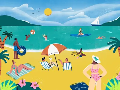 Summer Time airlines art beach character colorful design flat illustration illustrator life living ocean people sea summer water