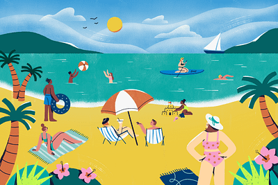 Summer Time airlines art beach character colorful design flat illustration illustrator life living ocean people sea summer water