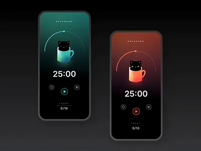 Nekodoro app black cat cat cute design motion neko pomodoro rive ui