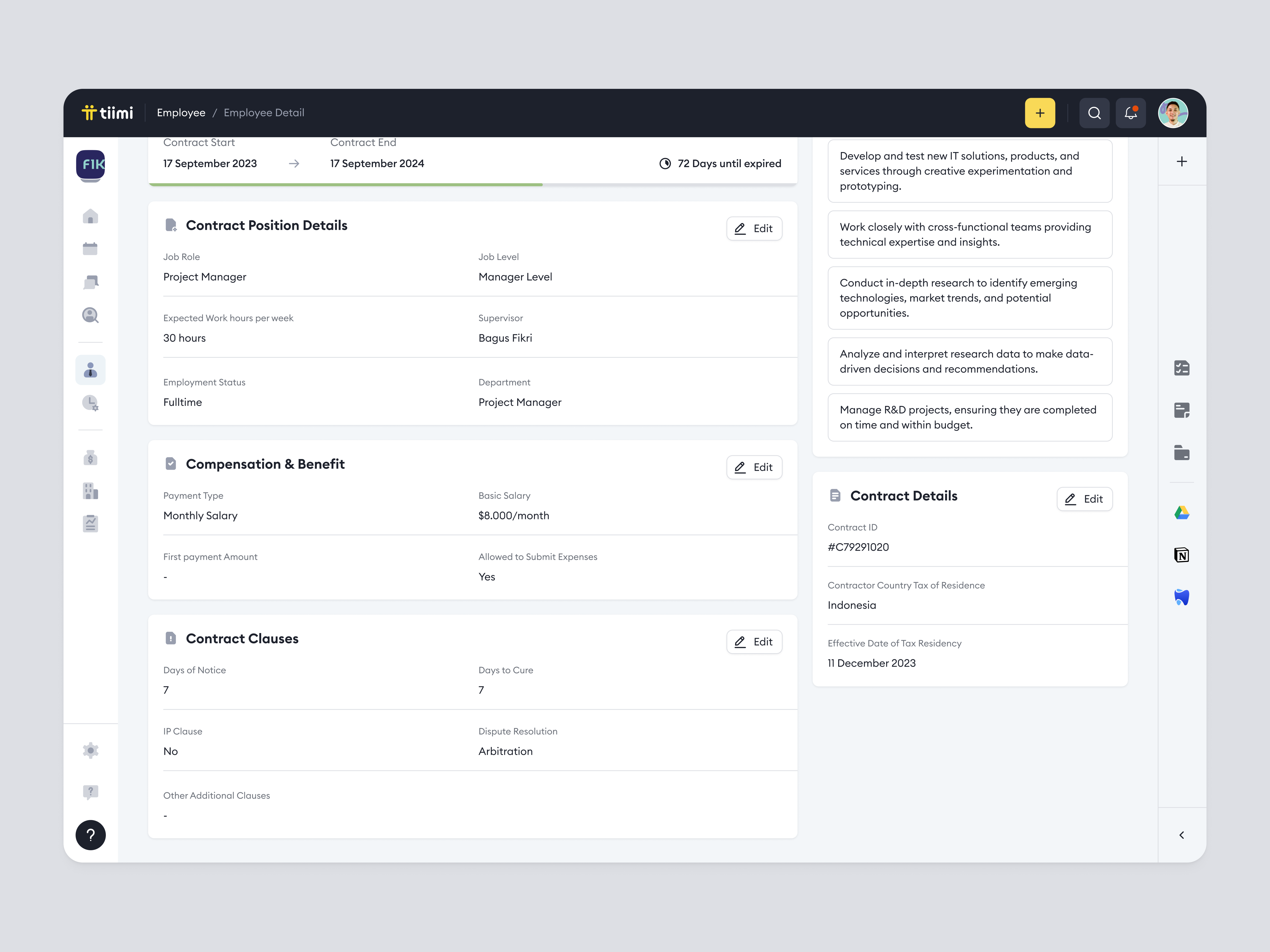 Tiimi – Employee Details and Contracts in the HR System candidate company dashboard employee hiring hr hr system hrd hrm human resources job product design recruitment saas saas design team management ui ux web app web design