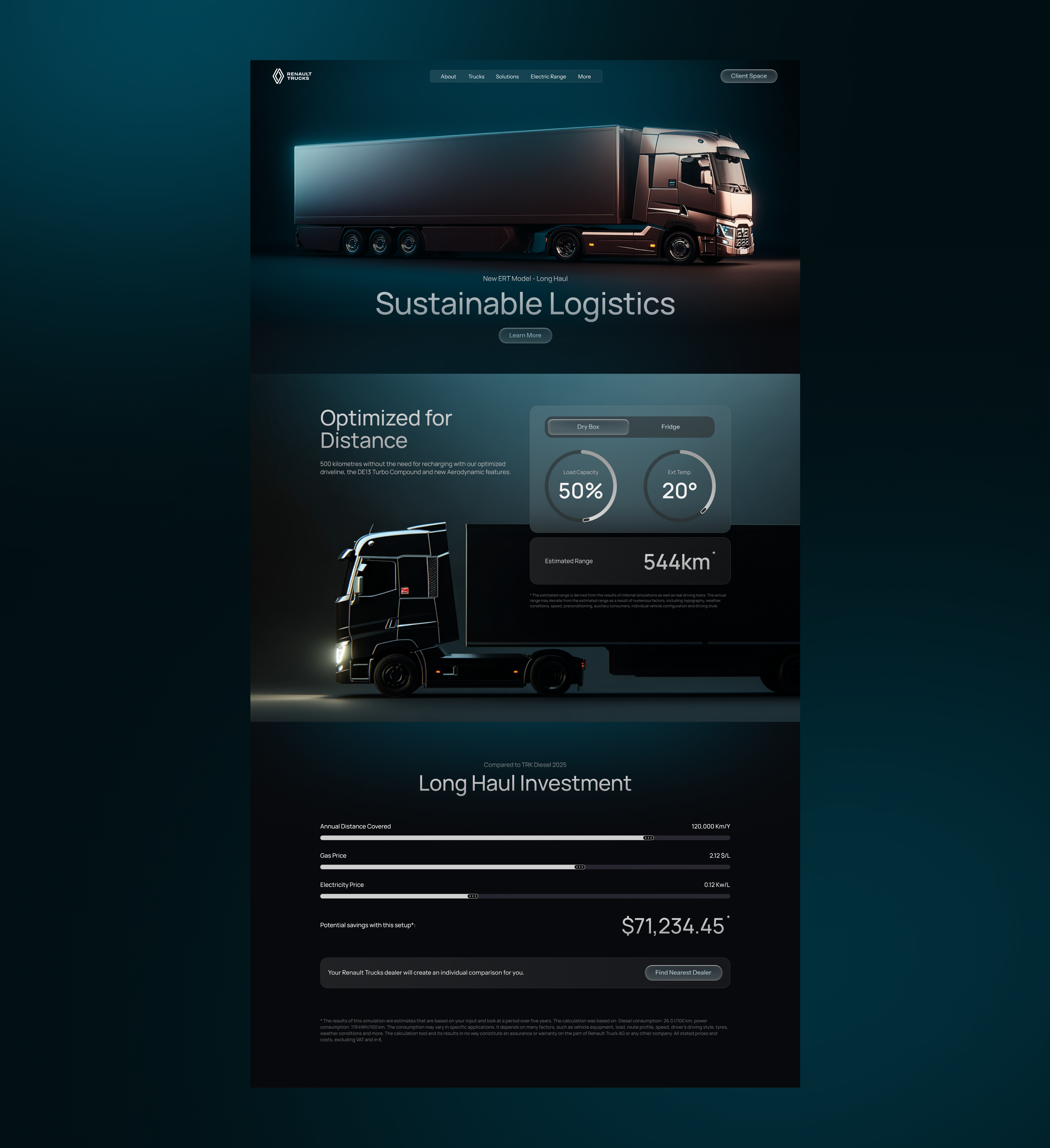 Renault E-Trucks Landing Page corporate dark gradient landing page web website