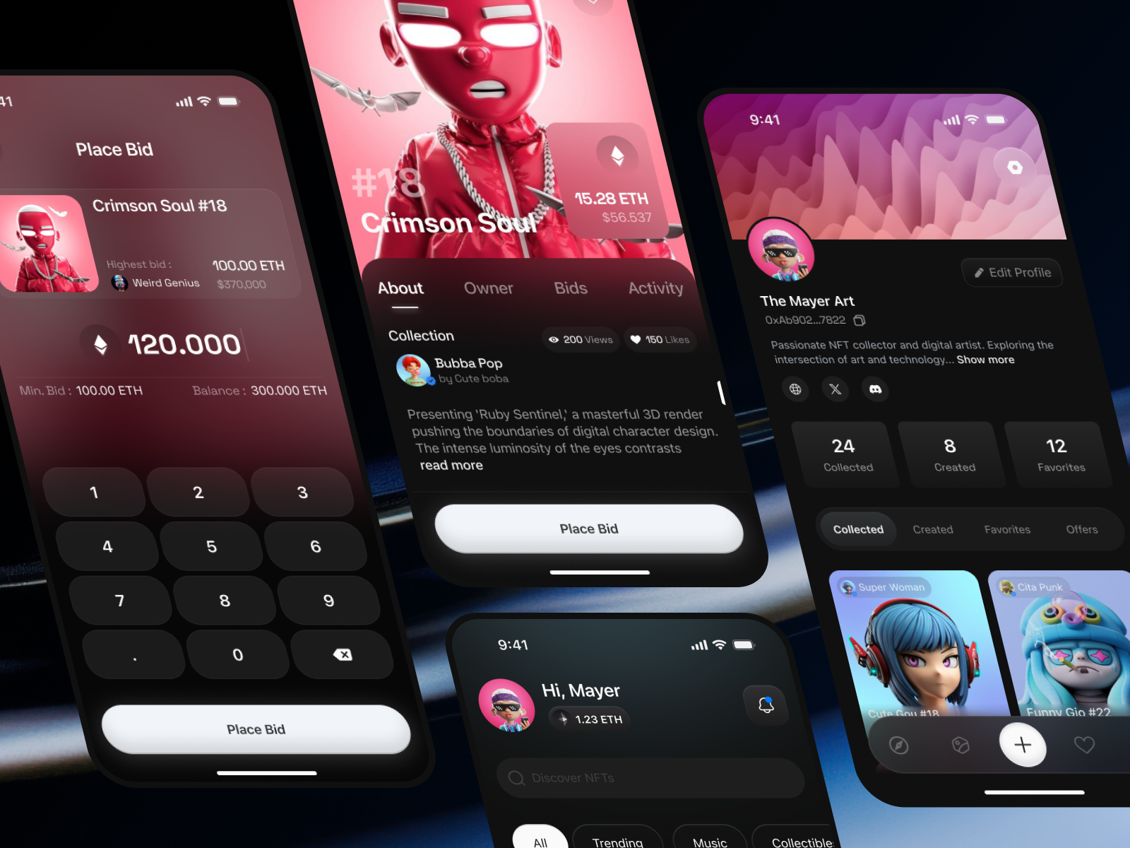 NFT Marketplace App - NFTen app dark theme light theme modern nft product design ui uiux ux