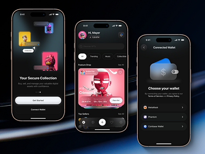 NFT Marketplace App app dark theme light theme modern nft product design ui uiux ux