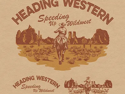 Heading Western Brand Design Illustration badge design branding cowboy graphic design hat design heading western illustrator logo texas tshirt design typedesign vintage design western