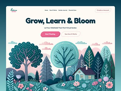 Virtual Gardening Website for Kids ar illustrator kids web kids web design kids website modern website ui webstie uiux virtual website web design