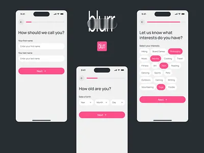 Onboarding screens for my own mobile app - Blurr app design branding graphic design mobile app mobile app development product design ui uiux ux