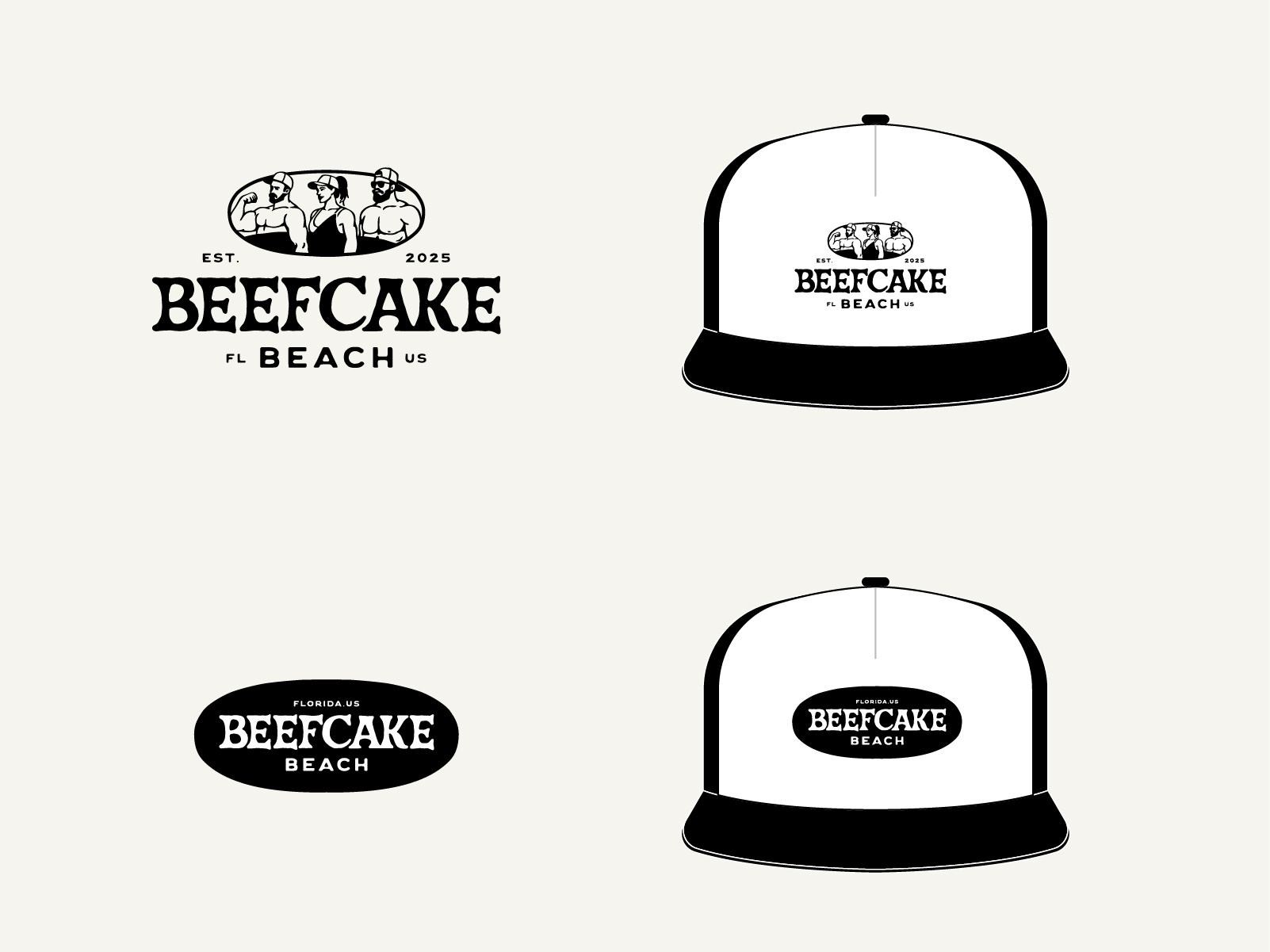 Beefcake Beach: Classic Snapback Vol. I apparel badge design badge logo beach bodybuilder branding crocodile florida graphic design gym hat logotype merchandise monogram monoline retro retro branding surfing tshirt vintage illustration