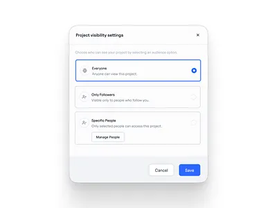 Project Visibility Settings UI access control clean interface dashboard ui figma ui modal ui product design project sharing saas interface settings ui ui design user control panel user preferences ux design visibility settings web app ui