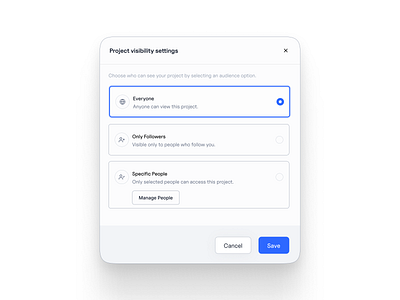 Project Visibility Settings UI access control clean interface dashboard ui figma ui modal ui product design project sharing saas interface settings ui ui design user control panel user preferences ux design visibility settings web app ui