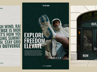 OUTVERGE - Outdoor Sportwear Brand Implementation Design ads bold brand book brand collateral brand implementation branding design graphic design marketing merchandise mockup modern outdoor sport logo sport packaging sportwear template typography visual identity