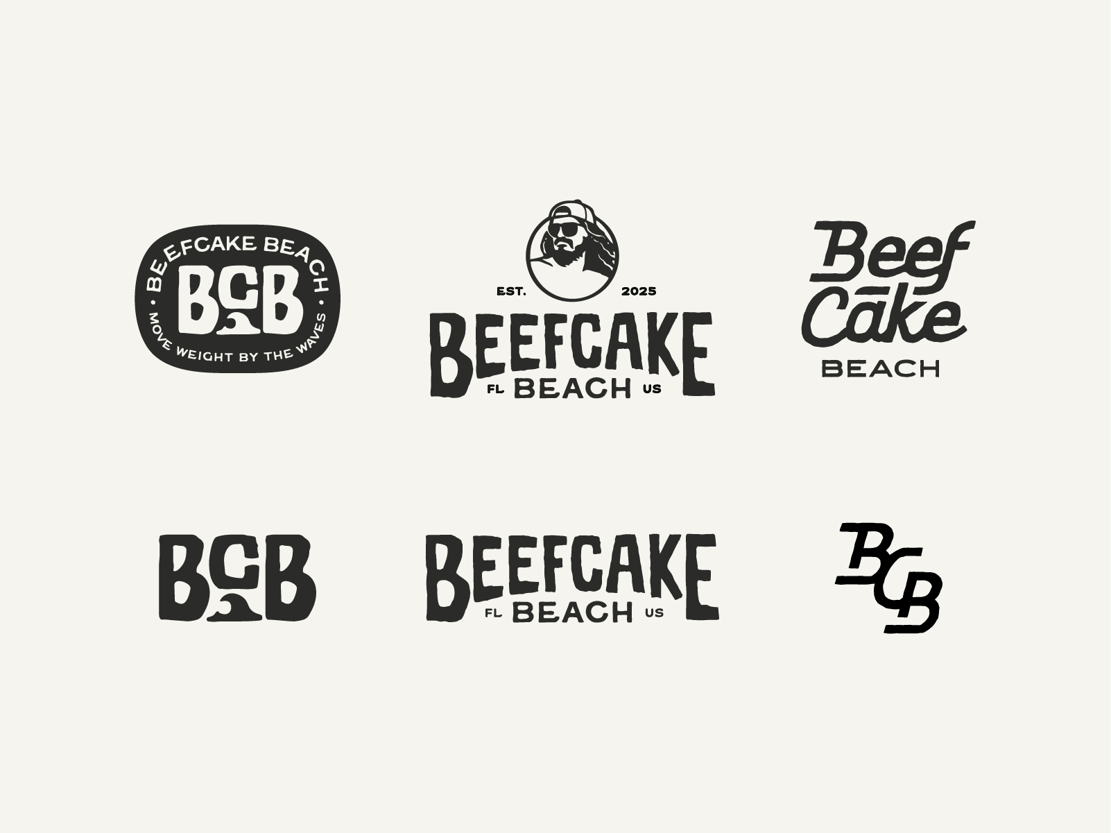 Beefcake Beach: Visual Identity Vol. III apparel badge design badge logo beach bodybuilder branding crocodile florida graphic design gym hat logotype merchandise monogram monoline retro retro branding surfing tshirt vintage illustration