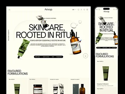 Aēsop—E-commerce Website Exploration clean ui concept design ecommerce website graphic design luxury store minimal online store redesign skin care skincare skincare website ui uiux web design website design