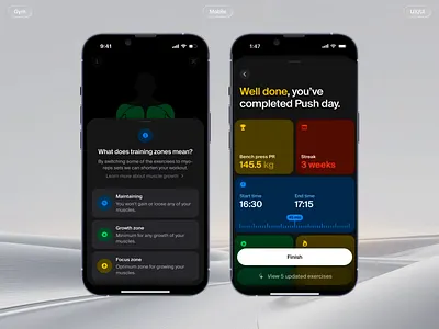 Gym-Home page dark design dashboard exercise gym gym app home page mobile design phycal