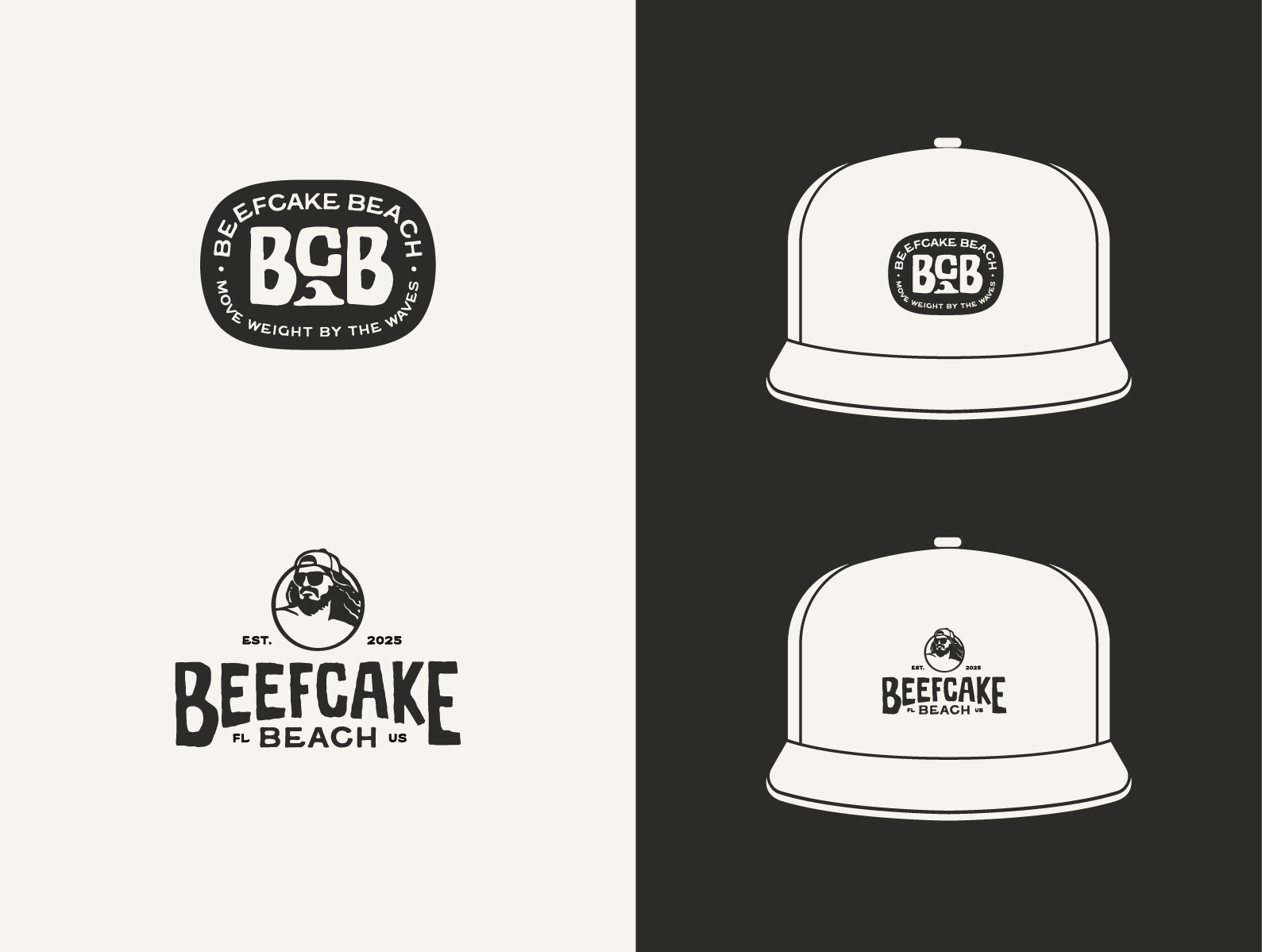 Beefcake Beach: Classic Snapback Vol. III apparel badge logo badgedesign beach bodybuilder branding crocodile florida graphic design gym hat logotype merchandise monogram monoline retro retro branding surfing tshirt vintage illustration