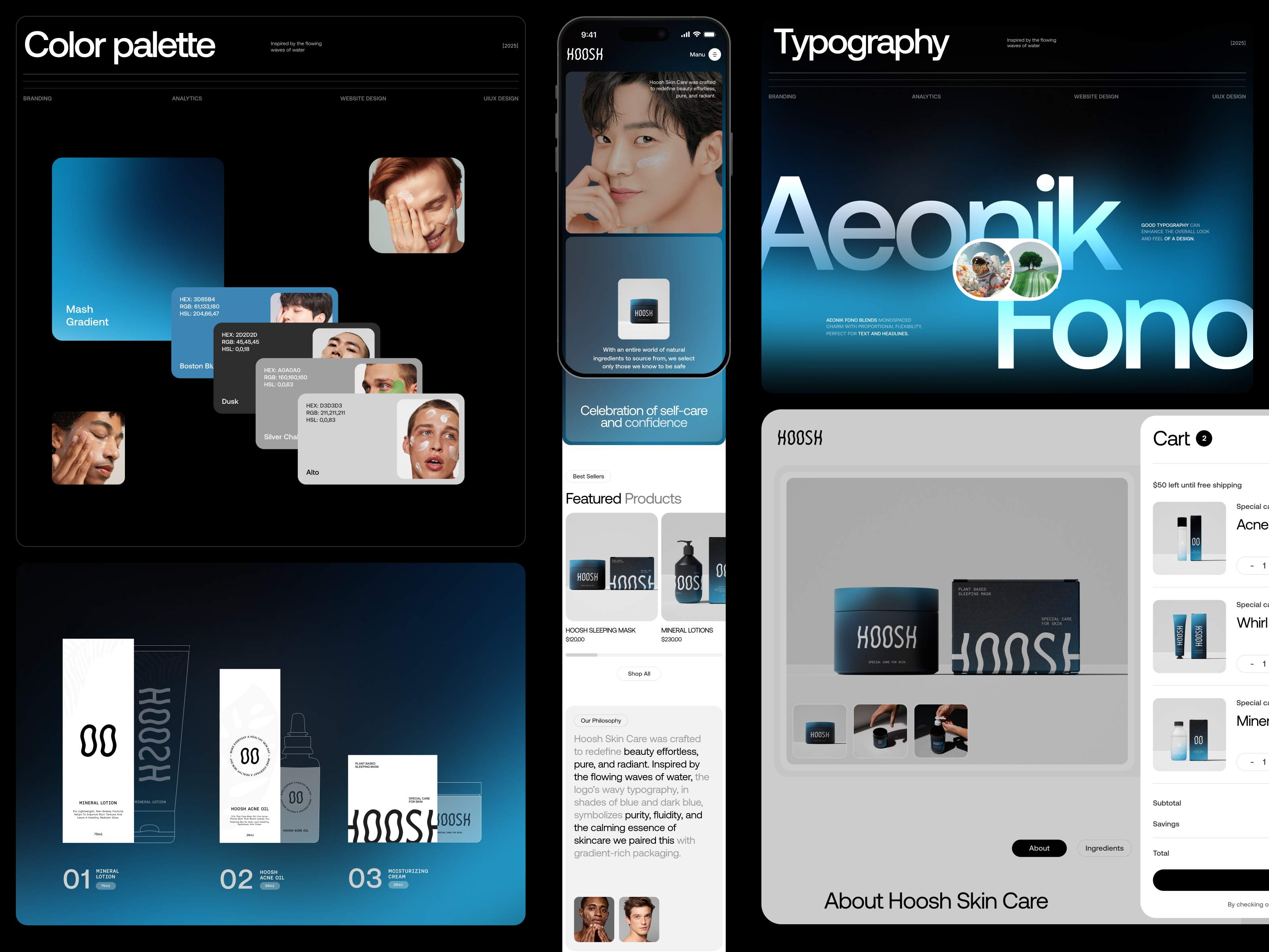 HOOSH – Skincare Brand Identity brand book branding cosmetics cosmetics logo design hoosh identity illustration logo logo designer modern logo premium logo skin care brand identity skin care logo typography ui visual identity