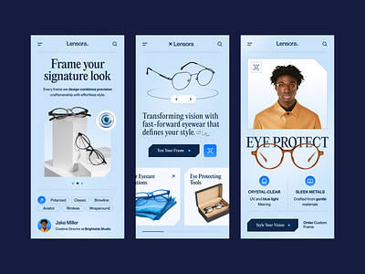 Lensora - Mobile Website ecommerce eyewear eyewear mobile website eyewear website glasses landing page landing page mobile mobile design mobile first design mobile focused website mobile responsive optics responsive design shades sunglass ui design web design web designer website website design